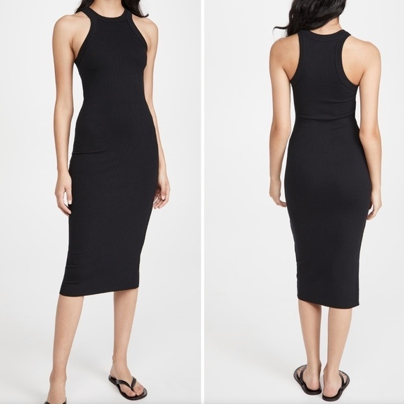 WSLY Ribbed Midi Black Tank Dress Size Large - Picture 1 of 8